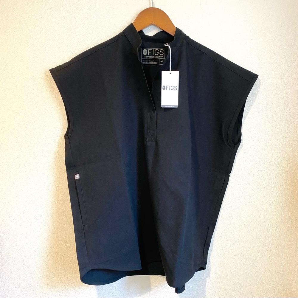 FIGS Rafaela Mandarin Collar Black XS Scrub Top